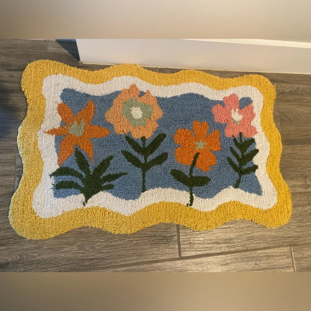 LARKSPUR LIVING YELLOW,BLUE FLORAL BATH,FLOOR POLYESTER MAT,HOOKED RUG-20